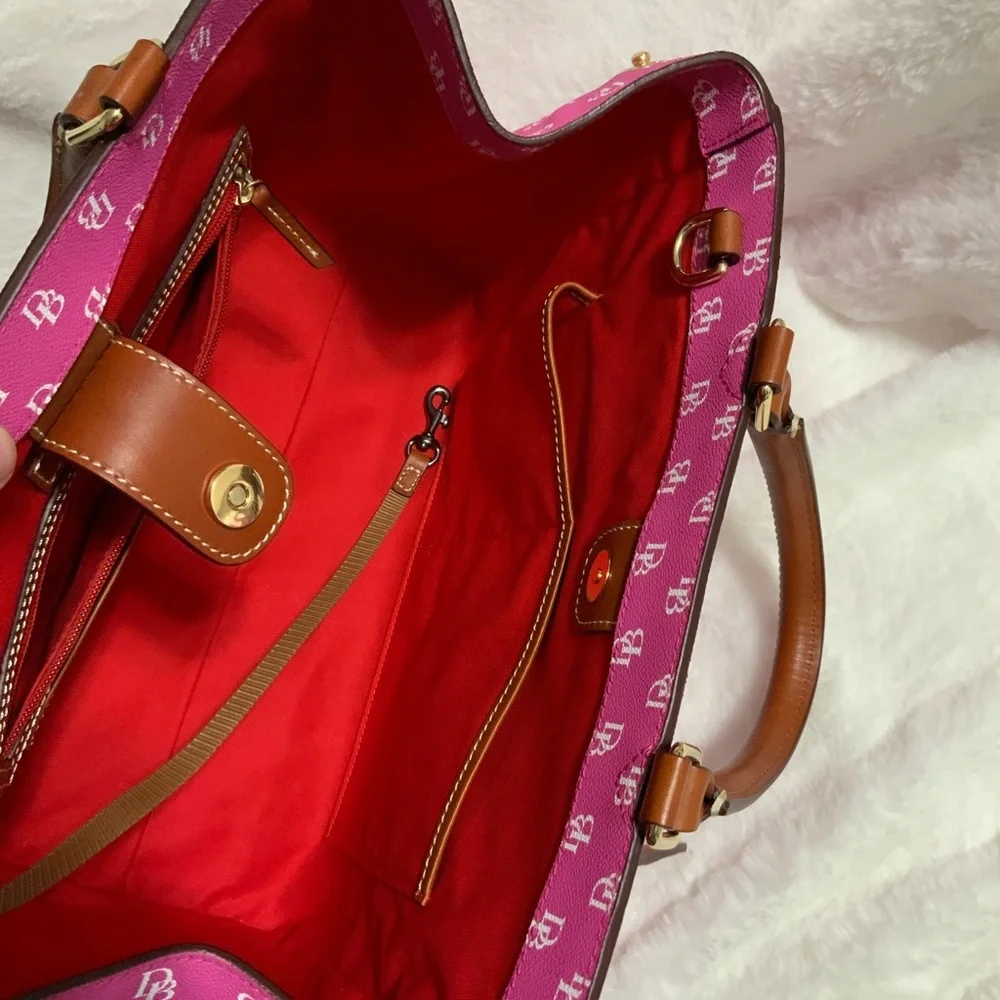 Dooney & Bourke Pink Logo Satchel with Brown Handles